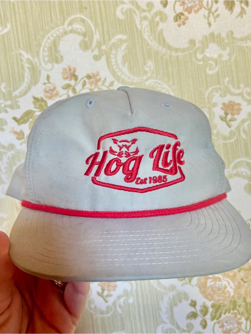 hog life est 1985 gray red rope snapback hat embroidered retro outdoors cap